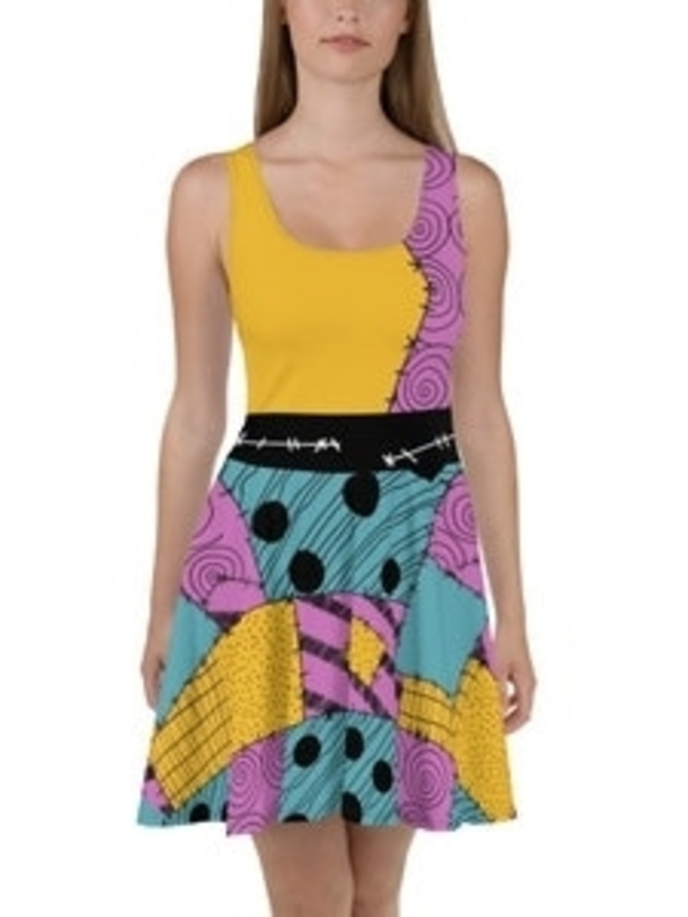 Sally Patchwork Scoop Neck Dress - Costume
